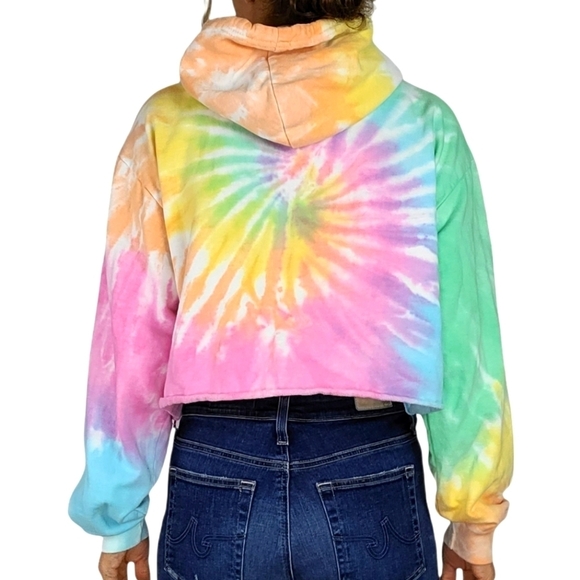 AC/DC Tie Dye Crop Hoodie Size Medium Multi Color - Picture 5 of 6